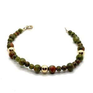 Bracelet Vintage 1/20 14K GF Unakite Beads 6.5” Small Artisan